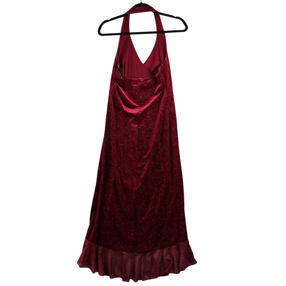 Vtg City Triangles Red Velvet Sparkle Halter Hi Low Dress Prom Gothic Ruffle Mob - Picture 2 of 11